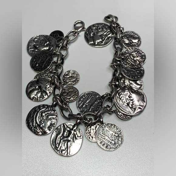 Silpada RARE HTF Sterling Silver ROMAN COINS ChaCha Rolo Chain Link Bracelet - Picture 7 of 16